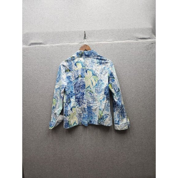Chicos Womens Abstract Blue Button-Front Jacket 3/4 Sleeve Size 1 Cotton Blend - Picture 5 of 5